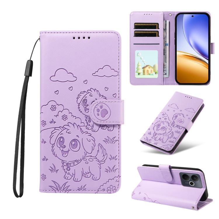 Embossed Heart Dog RFID Blocking Wallet Leather Phone Case, For Realme 16 Pro+ 5G Global, For Realme 16 Pro 5G Global, For Realme 15X 5G India / C85 5G, For Realme C85 Pro 4G, For Realme Narzo 80 Lite 4G / Note 70T, For Realme 15 5G / 15 Pro 5G Global ...
