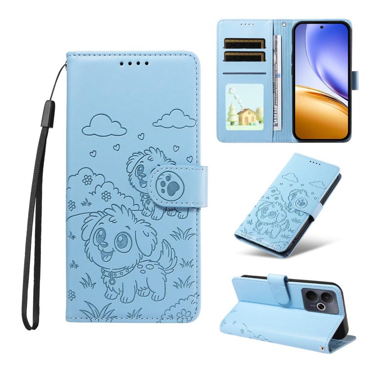 Embossed Heart Dog RFID Blocking Wallet Leather Phone Case, For Realme 16 Pro+ 5G Global, For Realme 16 Pro 5G Global, For Realme 15X 5G India / C85 5G, For Realme C85 Pro 4G, For Realme Narzo 80 Lite 4G / Note 70T, For Realme 15 5G / 15 Pro 5G Global ...