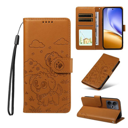 Embossed Heart Dog RFID Blocking Wallet Leather Phone Case, For Realme 16 Pro+ 5G Global, For Realme 16 Pro 5G Global, For Realme 15X 5G India / C85 5G, For Realme C85 Pro 4G, For Realme Narzo 80 Lite 4G / Note 70T, For Realme 15 5G / 15 Pro 5G Global ...