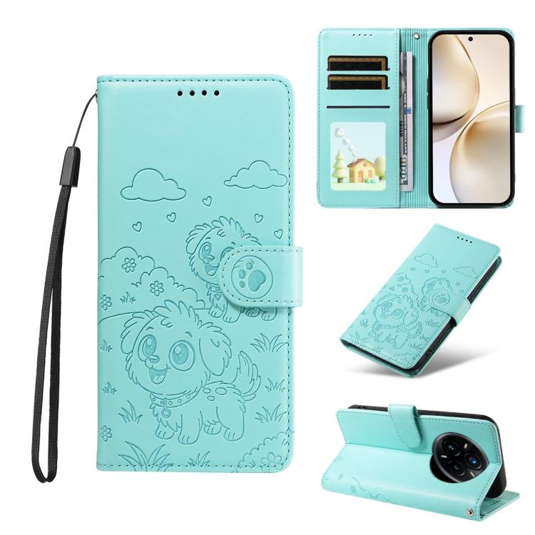 Embossed Heart Dog RFID Blocking Wallet Leather Phone Case, For Realme 16 Pro+ 5G Global, For Realme 16 Pro 5G Global, For Realme 15X 5G India / C85 5G, For Realme C85 Pro 4G, For Realme Narzo 80 Lite 4G / Note 70T, For Realme 15 5G / 15 Pro 5G Global ...