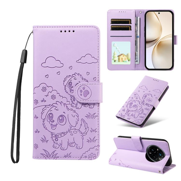 Embossed Heart Dog RFID Blocking Wallet Leather Phone Case, For Realme 16 Pro+ 5G Global, For Realme 16 Pro 5G Global, For Realme 15X 5G India / C85 5G, For Realme C85 Pro 4G, For Realme Narzo 80 Lite 4G / Note 70T, For Realme 15 5G / 15 Pro 5G Global ...