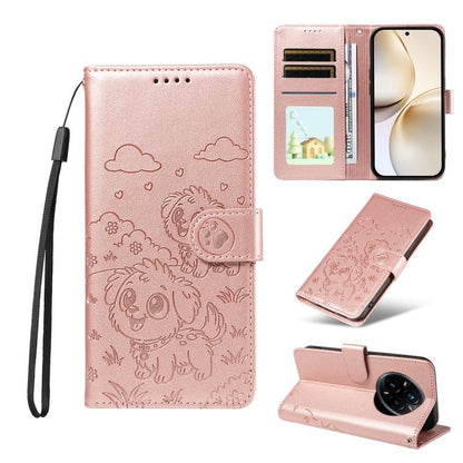 Embossed Heart Dog RFID Blocking Wallet Leather Phone Case, For Realme 16 Pro+ 5G Global, For Realme 16 Pro 5G Global, For Realme 15X 5G India / C85 5G, For Realme C85 Pro 4G, For Realme Narzo 80 Lite 4G / Note 70T, For Realme 15 5G / 15 Pro 5G Global ...