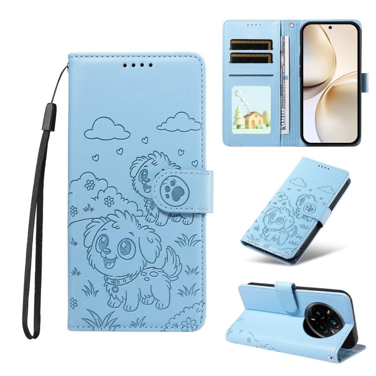 Embossed Heart Dog RFID Blocking Wallet Leather Phone Case, For Realme 16 Pro+ 5G Global, For Realme 16 Pro 5G Global, For Realme 15X 5G India / C85 5G, For Realme C85 Pro 4G, For Realme Narzo 80 Lite 4G / Note 70T, For Realme 15 5G / 15 Pro 5G Global ...