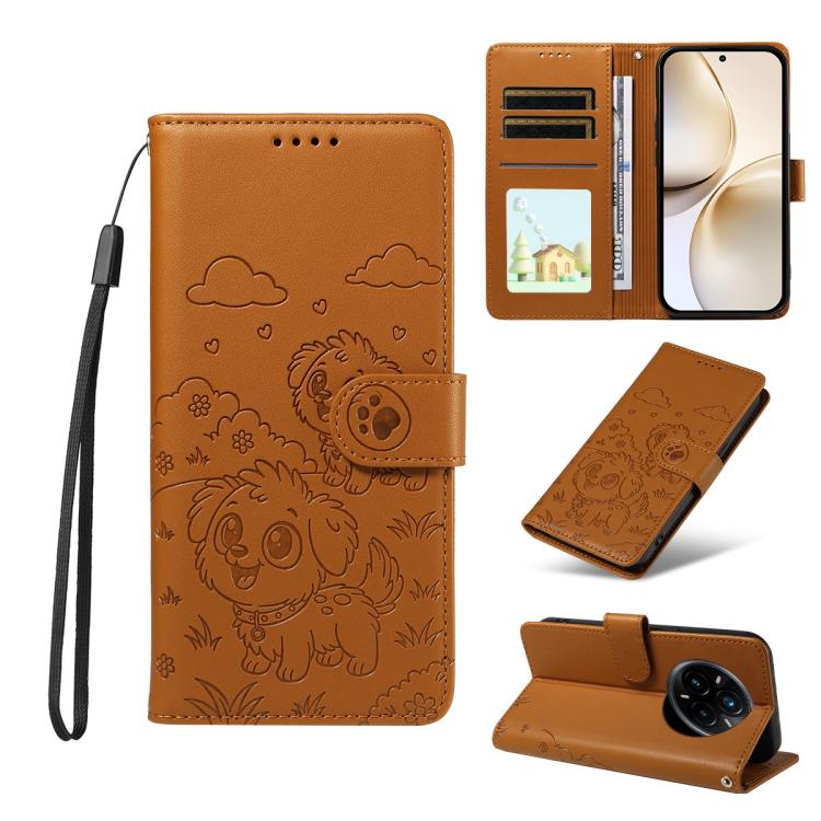 Embossed Heart Dog RFID Blocking Wallet Leather Phone Case, For Realme 16 Pro+ 5G Global, For Realme 16 Pro 5G Global, For Realme 15X 5G India / C85 5G, For Realme C85 Pro 4G, For Realme Narzo 80 Lite 4G / Note 70T, For Realme 15 5G / 15 Pro 5G Global ...