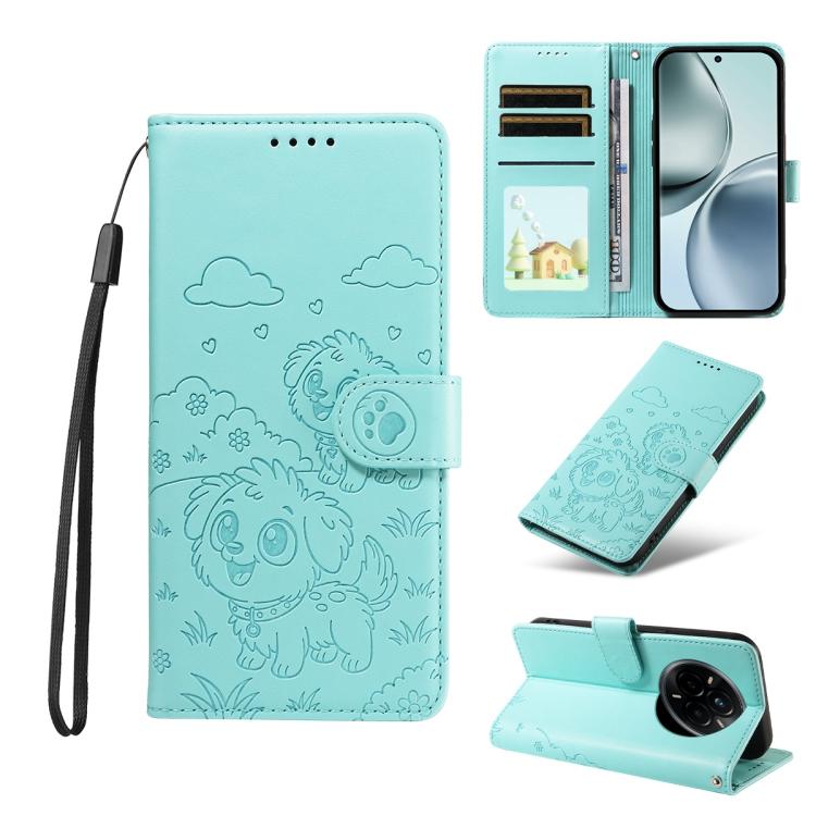 Embossed Heart Dog RFID Blocking Wallet Leather Phone Case, For Realme 16 Pro+ 5G Global, For Realme 16 Pro 5G Global, For Realme 15X 5G India / C85 5G, For Realme C85 Pro 4G, For Realme Narzo 80 Lite 4G / Note 70T, For Realme 15 5G / 15 Pro 5G Global ...