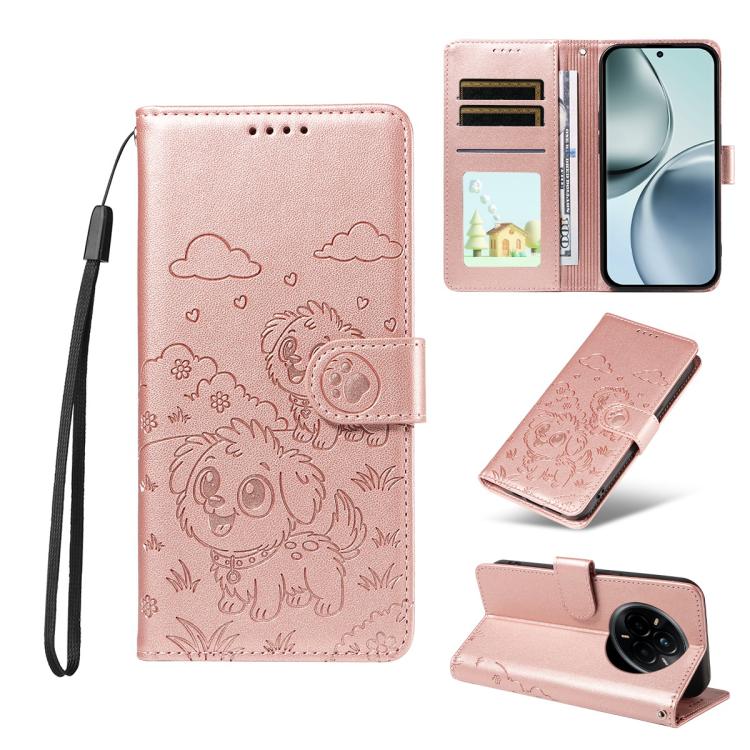 Embossed Heart Dog RFID Blocking Wallet Leather Phone Case, For Realme 16 Pro+ 5G Global, For Realme 16 Pro 5G Global, For Realme 15X 5G India / C85 5G, For Realme C85 Pro 4G, For Realme Narzo 80 Lite 4G / Note 70T, For Realme 15 5G / 15 Pro 5G Global ...