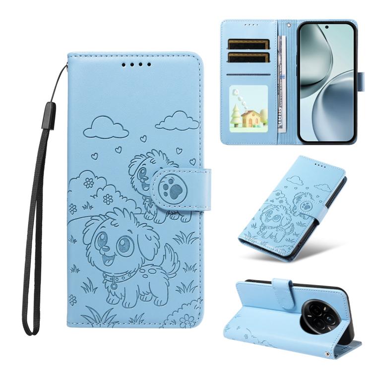 Embossed Heart Dog RFID Blocking Wallet Leather Phone Case, For Realme 16 Pro+ 5G Global, For Realme 16 Pro 5G Global, For Realme 15X 5G India / C85 5G, For Realme C85 Pro 4G, For Realme Narzo 80 Lite 4G / Note 70T, For Realme 15 5G / 15 Pro 5G Global ...