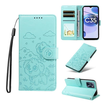 Embossed Heart Dog RFID Blocking Wallet Leather Phone Case, For Realme 16 Pro+ 5G Global, For Realme 16 Pro 5G Global, For Realme 15X 5G India / C85 5G, For Realme C85 Pro 4G, For Realme Narzo 80 Lite 4G / Note 70T, For Realme 15 5G / 15 Pro 5G Global ...