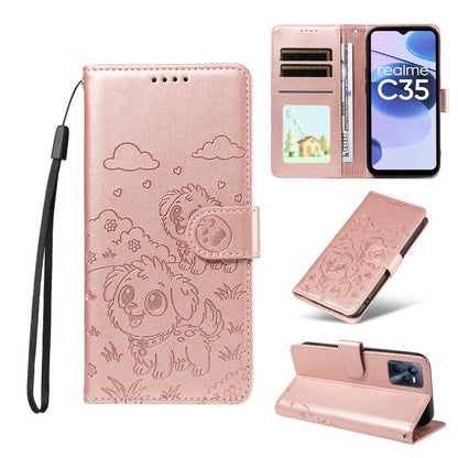 Embossed Heart Dog RFID Blocking Wallet Leather Phone Case, For Realme 16 Pro+ 5G Global, For Realme 16 Pro 5G Global, For Realme 15X 5G India / C85 5G, For Realme C85 Pro 4G, For Realme Narzo 80 Lite 4G / Note 70T, For Realme 15 5G / 15 Pro 5G Global ...