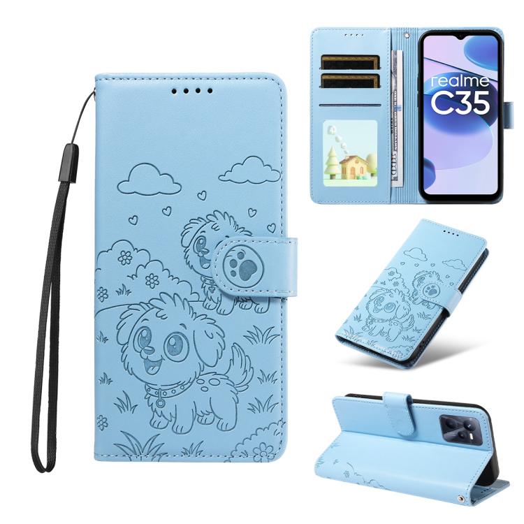 Embossed Heart Dog RFID Blocking Wallet Leather Phone Case, For Realme 16 Pro+ 5G Global, For Realme 16 Pro 5G Global, For Realme 15X 5G India / C85 5G, For Realme C85 Pro 4G, For Realme Narzo 80 Lite 4G / Note 70T, For Realme 15 5G / 15 Pro 5G Global ...