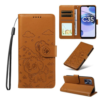 Embossed Heart Dog RFID Blocking Wallet Leather Phone Case, For Realme 16 Pro+ 5G Global, For Realme 16 Pro 5G Global, For Realme 15X 5G India / C85 5G, For Realme C85 Pro 4G, For Realme Narzo 80 Lite 4G / Note 70T, For Realme 15 5G / 15 Pro 5G Global ...