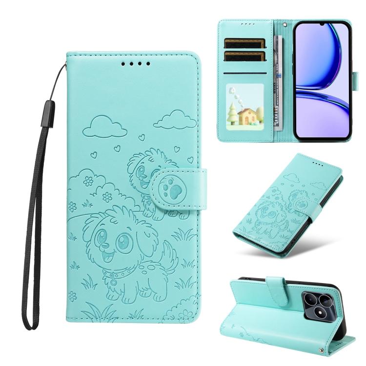Embossed Heart Dog RFID Blocking Wallet Leather Phone Case, For Realme 16 Pro+ 5G Global, For Realme 16 Pro 5G Global, For Realme 15X 5G India / C85 5G, For Realme C85 Pro 4G, For Realme Narzo 80 Lite 4G / Note 70T, For Realme 15 5G / 15 Pro 5G Global ...