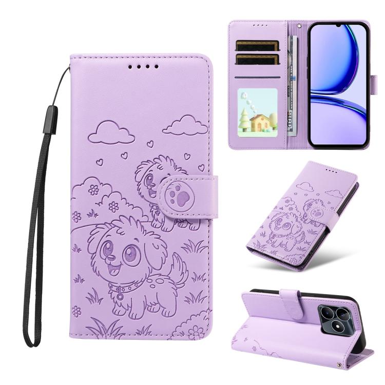 Embossed Heart Dog RFID Blocking Wallet Leather Phone Case, For Realme 16 Pro+ 5G Global, For Realme 16 Pro 5G Global, For Realme 15X 5G India / C85 5G, For Realme C85 Pro 4G, For Realme Narzo 80 Lite 4G / Note 70T, For Realme 15 5G / 15 Pro 5G Global ...