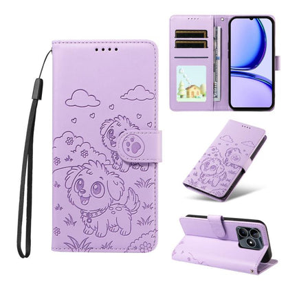 Embossed Heart Dog RFID Blocking Wallet Leather Phone Case, For Realme 16 Pro+ 5G Global, For Realme 16 Pro 5G Global, For Realme 15X 5G India / C85 5G, For Realme C85 Pro 4G, For Realme Narzo 80 Lite 4G / Note 70T, For Realme 15 5G / 15 Pro 5G Global ...