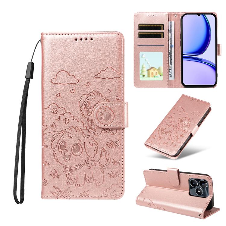Embossed Heart Dog RFID Blocking Wallet Leather Phone Case, For Realme 16 Pro+ 5G Global, For Realme 16 Pro 5G Global, For Realme 15X 5G India / C85 5G, For Realme C85 Pro 4G, For Realme Narzo 80 Lite 4G / Note 70T, For Realme 15 5G / 15 Pro 5G Global ...