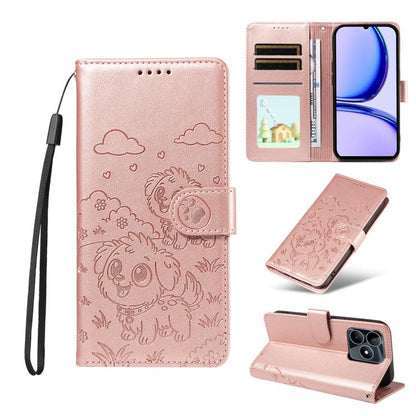 Embossed Heart Dog RFID Blocking Wallet Leather Phone Case, For Realme 16 Pro+ 5G Global, For Realme 16 Pro 5G Global, For Realme 15X 5G India / C85 5G, For Realme C85 Pro 4G, For Realme Narzo 80 Lite 4G / Note 70T, For Realme 15 5G / 15 Pro 5G Global ...
