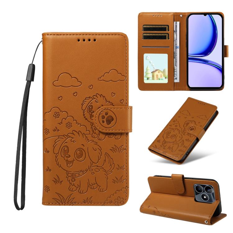 Embossed Heart Dog RFID Blocking Wallet Leather Phone Case, For Realme 16 Pro+ 5G Global, For Realme 16 Pro 5G Global, For Realme 15X 5G India / C85 5G, For Realme C85 Pro 4G, For Realme Narzo 80 Lite 4G / Note 70T, For Realme 15 5G / 15 Pro 5G Global ...