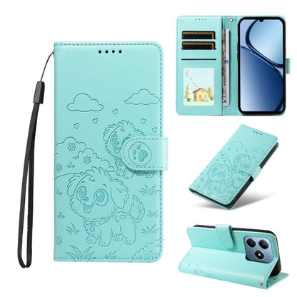 Embossed Heart Dog RFID Blocking Wallet Leather Phone Case, For Realme 16 Pro+ 5G Global, For Realme 16 Pro 5G Global, For Realme 15X 5G India / C85 5G, For Realme C85 Pro 4G, For Realme Narzo 80 Lite 4G / Note 70T, For Realme 15 5G / 15 Pro 5G Global ...