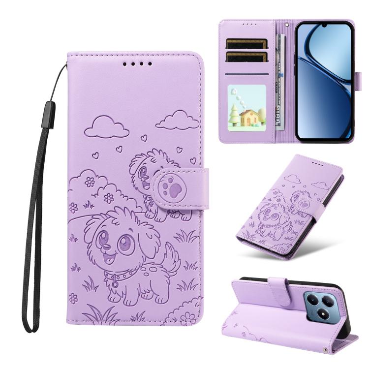 Embossed Heart Dog RFID Blocking Wallet Leather Phone Case, For Realme 16 Pro+ 5G Global, For Realme 16 Pro 5G Global, For Realme 15X 5G India / C85 5G, For Realme C85 Pro 4G, For Realme Narzo 80 Lite 4G / Note 70T, For Realme 15 5G / 15 Pro 5G Global ...