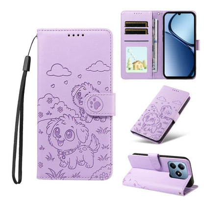 Embossed Heart Dog RFID Blocking Wallet Leather Phone Case, For Realme 16 Pro+ 5G Global, For Realme 16 Pro 5G Global, For Realme 15X 5G India / C85 5G, For Realme C85 Pro 4G, For Realme Narzo 80 Lite 4G / Note 70T, For Realme 15 5G / 15 Pro 5G Global ...