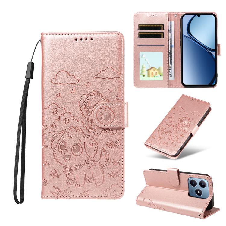 Embossed Heart Dog RFID Blocking Wallet Leather Phone Case, For Realme 16 Pro+ 5G Global, For Realme 16 Pro 5G Global, For Realme 15X 5G India / C85 5G, For Realme C85 Pro 4G, For Realme Narzo 80 Lite 4G / Note 70T, For Realme 15 5G / 15 Pro 5G Global ...