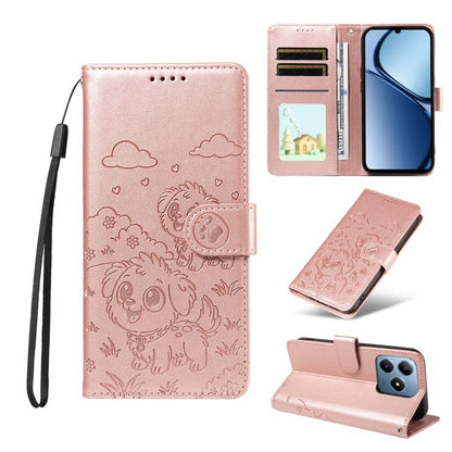 Embossed Heart Dog RFID Blocking Wallet Leather Phone Case, For Realme 16 Pro+ 5G Global, For Realme 16 Pro 5G Global, For Realme 15X 5G India / C85 5G, For Realme C85 Pro 4G, For Realme Narzo 80 Lite 4G / Note 70T, For Realme 15 5G / 15 Pro 5G Global ...