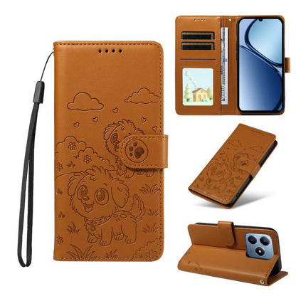 Embossed Heart Dog RFID Blocking Wallet Leather Phone Case, For Realme 16 Pro+ 5G Global, For Realme 16 Pro 5G Global, For Realme 15X 5G India / C85 5G, For Realme C85 Pro 4G, For Realme Narzo 80 Lite 4G / Note 70T, For Realme 15 5G / 15 Pro 5G Global ...