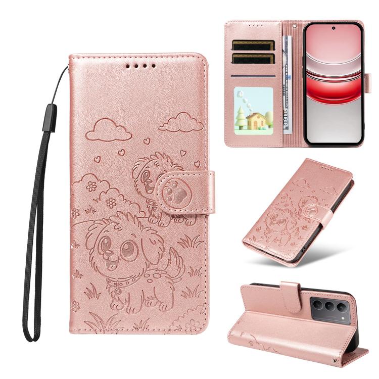 Embossed Heart Dog RFID Blocking Wallet Leather Phone Case, For Realme 16 Pro+ 5G Global, For Realme 16 Pro 5G Global, For Realme 15X 5G India / C85 5G, For Realme C85 Pro 4G, For Realme Narzo 80 Lite 4G / Note 70T, For Realme 15 5G / 15 Pro 5G Global ...