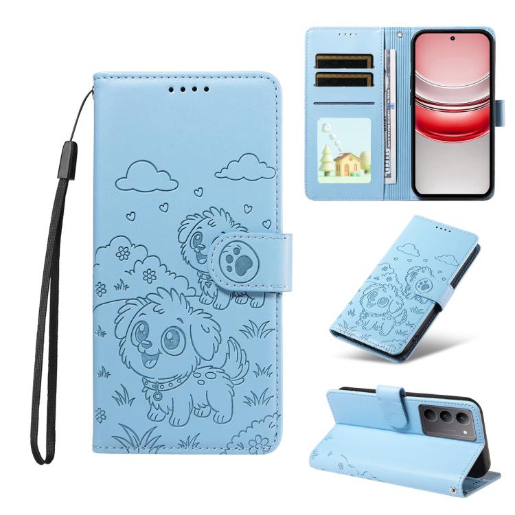 Embossed Heart Dog RFID Blocking Wallet Leather Phone Case, For Realme 16 Pro+ 5G Global, For Realme 16 Pro 5G Global, For Realme 15X 5G India / C85 5G, For Realme C85 Pro 4G, For Realme Narzo 80 Lite 4G / Note 70T, For Realme 15 5G / 15 Pro 5G Global ...