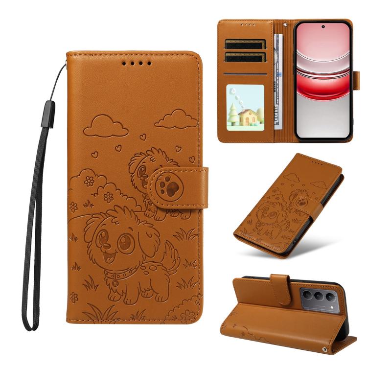 Embossed Heart Dog RFID Blocking Wallet Leather Phone Case, For Realme 16 Pro+ 5G Global, For Realme 16 Pro 5G Global, For Realme 15X 5G India / C85 5G, For Realme C85 Pro 4G, For Realme Narzo 80 Lite 4G / Note 70T, For Realme 15 5G / 15 Pro 5G Global ...