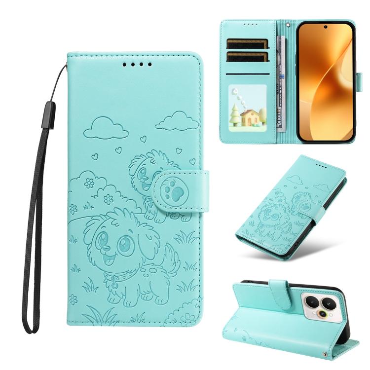 Embossed Heart Dog RFID Blocking Wallet Leather Phone Case, For Realme 16 Pro+ 5G Global, For Realme 16 Pro 5G Global, For Realme 15X 5G India / C85 5G, For Realme C85 Pro 4G, For Realme Narzo 80 Lite 4G / Note 70T, For Realme 15 5G / 15 Pro 5G Global ...
