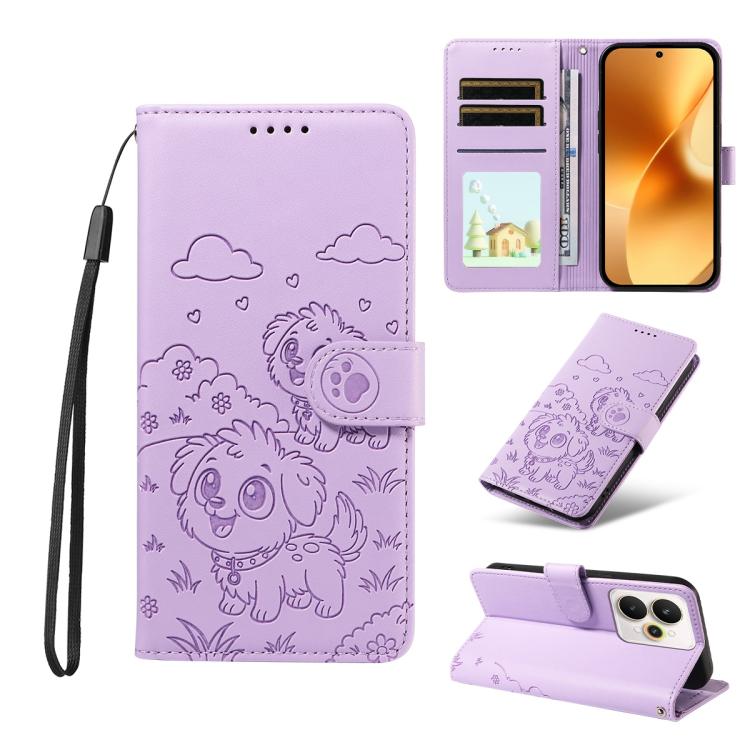 Embossed Heart Dog RFID Blocking Wallet Leather Phone Case, For Realme 16 Pro+ 5G Global, For Realme 16 Pro 5G Global, For Realme 15X 5G India / C85 5G, For Realme C85 Pro 4G, For Realme Narzo 80 Lite 4G / Note 70T, For Realme 15 5G / 15 Pro 5G Global ...