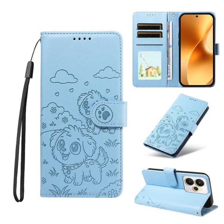 Embossed Heart Dog RFID Blocking Wallet Leather Phone Case, For Realme 16 Pro+ 5G Global, For Realme 16 Pro 5G Global, For Realme 15X 5G India / C85 5G, For Realme C85 Pro 4G, For Realme Narzo 80 Lite 4G / Note 70T, For Realme 15 5G / 15 Pro 5G Global ...