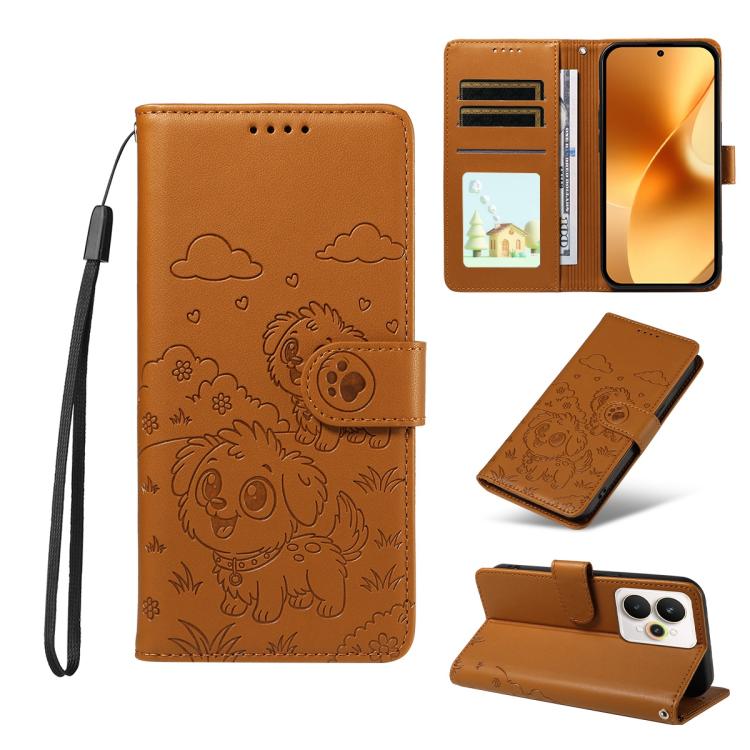 Embossed Heart Dog RFID Blocking Wallet Leather Phone Case, For Realme 16 Pro+ 5G Global, For Realme 16 Pro 5G Global, For Realme 15X 5G India / C85 5G, For Realme C85 Pro 4G, For Realme Narzo 80 Lite 4G / Note 70T, For Realme 15 5G / 15 Pro 5G Global ...