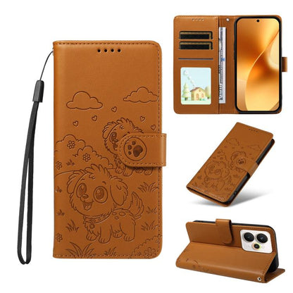 Embossed Heart Dog RFID Blocking Wallet Leather Phone Case, For Realme 16 Pro+ 5G Global, For Realme 16 Pro 5G Global, For Realme 15X 5G India / C85 5G, For Realme C85 Pro 4G, For Realme Narzo 80 Lite 4G / Note 70T, For Realme 15 5G / 15 Pro 5G Global ...