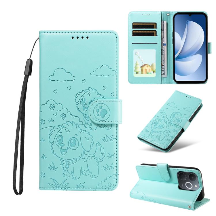 Embossed Heart Dog RFID Blocking Wallet Leather Phone Case, For Realme 16 Pro+ 5G Global, For Realme 16 Pro 5G Global, For Realme 15X 5G India / C85 5G, For Realme C85 Pro 4G, For Realme Narzo 80 Lite 4G / Note 70T, For Realme 15 5G / 15 Pro 5G Global ...