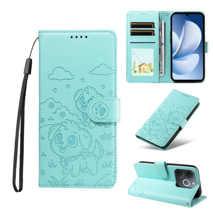 Embossed Heart Dog RFID Blocking Wallet Leather Phone Case, For Realme 16 Pro+ 5G Global, For Realme 16 Pro 5G Global, For Realme 15X 5G India / C85 5G, For Realme C85 Pro 4G, For Realme Narzo 80 Lite 4G / Note 70T, For Realme 15 5G / 15 Pro 5G Global ...