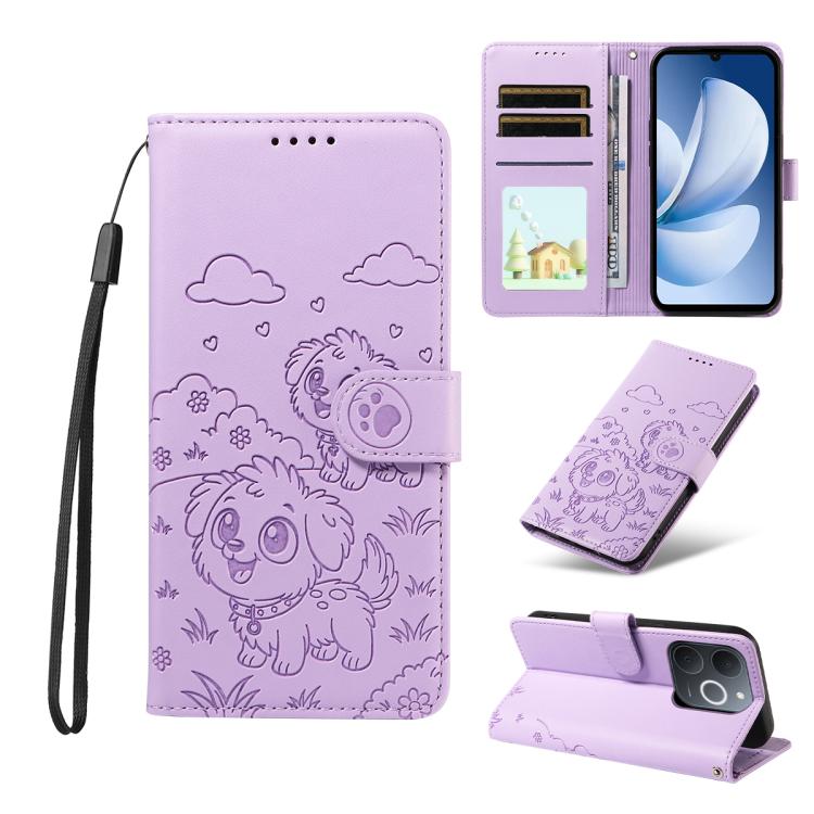 Embossed Heart Dog RFID Blocking Wallet Leather Phone Case, For Realme 16 Pro+ 5G Global, For Realme 16 Pro 5G Global, For Realme 15X 5G India / C85 5G, For Realme C85 Pro 4G, For Realme Narzo 80 Lite 4G / Note 70T, For Realme 15 5G / 15 Pro 5G Global ...