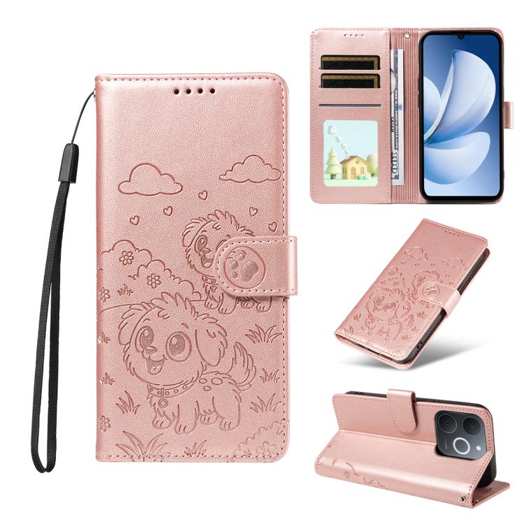 Embossed Heart Dog RFID Blocking Wallet Leather Phone Case, For Realme 16 Pro+ 5G Global, For Realme 16 Pro 5G Global, For Realme 15X 5G India / C85 5G, For Realme C85 Pro 4G, For Realme Narzo 80 Lite 4G / Note 70T, For Realme 15 5G / 15 Pro 5G Global ...