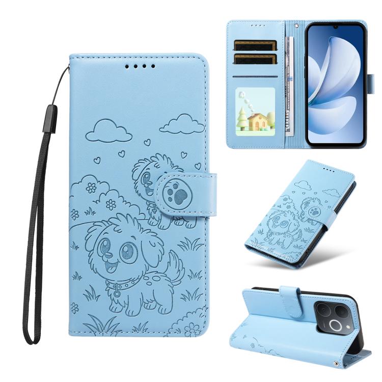 Embossed Heart Dog RFID Blocking Wallet Leather Phone Case, For Realme 16 Pro+ 5G Global, For Realme 16 Pro 5G Global, For Realme 15X 5G India / C85 5G, For Realme C85 Pro 4G, For Realme Narzo 80 Lite 4G / Note 70T, For Realme 15 5G / 15 Pro 5G Global ...