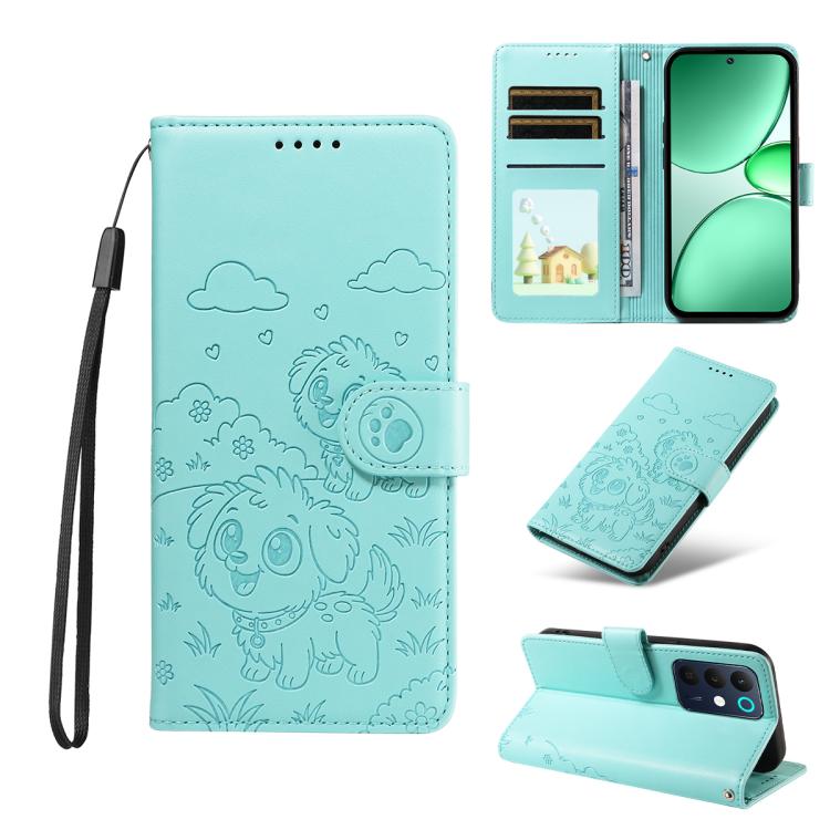Embossed Heart Dog RFID Blocking Wallet Leather Phone Case, For Realme 16 Pro+ 5G Global, For Realme 16 Pro 5G Global, For Realme 15X 5G India / C85 5G, For Realme C85 Pro 4G, For Realme Narzo 80 Lite 4G / Note 70T, For Realme 15 5G / 15 Pro 5G Global ...