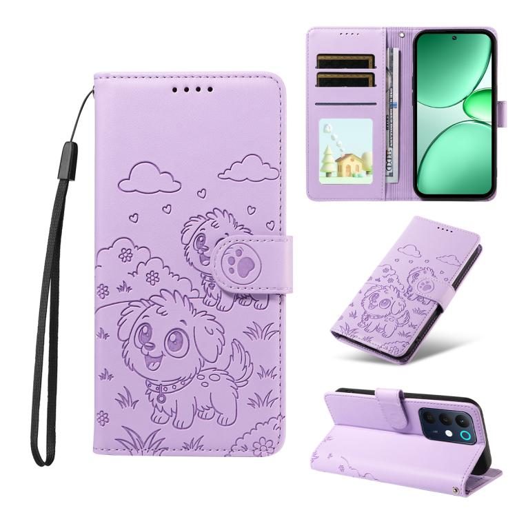 Embossed Heart Dog RFID Blocking Wallet Leather Phone Case, For Realme 16 Pro+ 5G Global, For Realme 16 Pro 5G Global, For Realme 15X 5G India / C85 5G, For Realme C85 Pro 4G, For Realme Narzo 80 Lite 4G / Note 70T, For Realme 15 5G / 15 Pro 5G Global ...