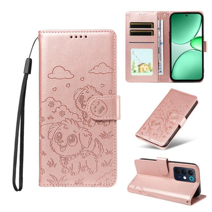 Embossed Heart Dog RFID Blocking Wallet Leather Phone Case, For Realme 16 Pro+ 5G Global, For Realme 16 Pro 5G Global, For Realme 15X 5G India / C85 5G, For Realme C85 Pro 4G, For Realme Narzo 80 Lite 4G / Note 70T, For Realme 15 5G / 15 Pro 5G Global ...