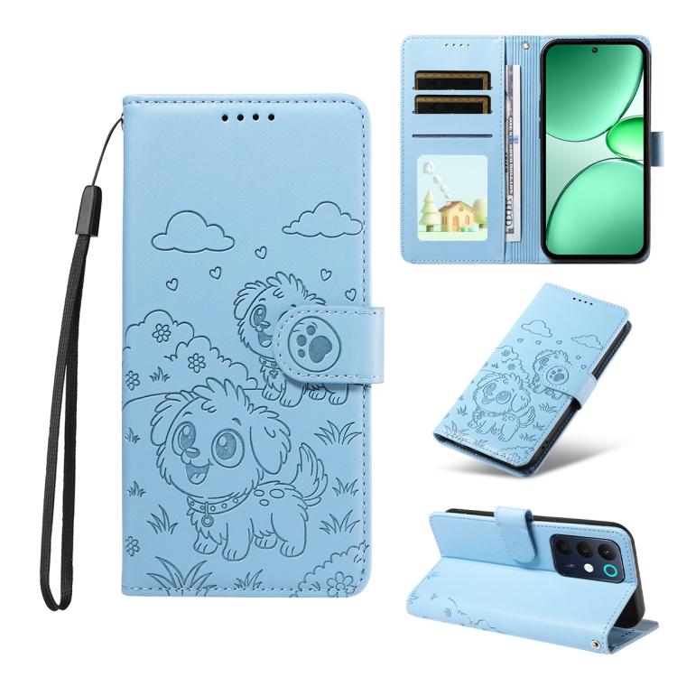 Embossed Heart Dog RFID Blocking Wallet Leather Phone Case, For Realme 16 Pro+ 5G Global, For Realme 16 Pro 5G Global, For Realme 15X 5G India / C85 5G, For Realme C85 Pro 4G, For Realme Narzo 80 Lite 4G / Note 70T, For Realme 15 5G / 15 Pro 5G Global ...