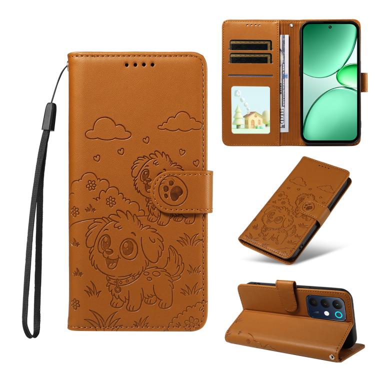 Embossed Heart Dog RFID Blocking Wallet Leather Phone Case, For Realme 16 Pro+ 5G Global, For Realme 16 Pro 5G Global, For Realme 15X 5G India / C85 5G, For Realme C85 Pro 4G, For Realme Narzo 80 Lite 4G / Note 70T, For Realme 15 5G / 15 Pro 5G Global ...