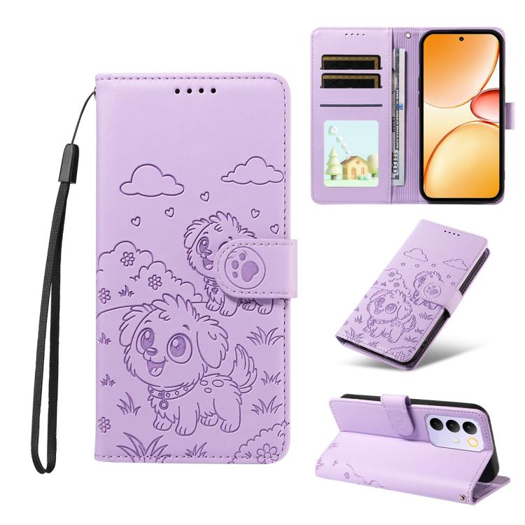 Embossed Heart Dog RFID Blocking Wallet Leather Phone Case, For Realme 16 Pro+ 5G Global, For Realme 16 Pro 5G Global, For Realme 15X 5G India / C85 5G, For Realme C85 Pro 4G, For Realme Narzo 80 Lite 4G / Note 70T, For Realme 15 5G / 15 Pro 5G Global ...