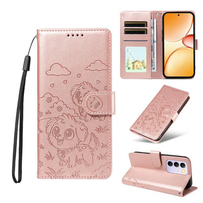 Embossed Heart Dog RFID Blocking Wallet Leather Phone Case, For Realme 16 Pro+ 5G Global, For Realme 16 Pro 5G Global, For Realme 15X 5G India / C85 5G, For Realme C85 Pro 4G, For Realme Narzo 80 Lite 4G / Note 70T, For Realme 15 5G / 15 Pro 5G Global ...