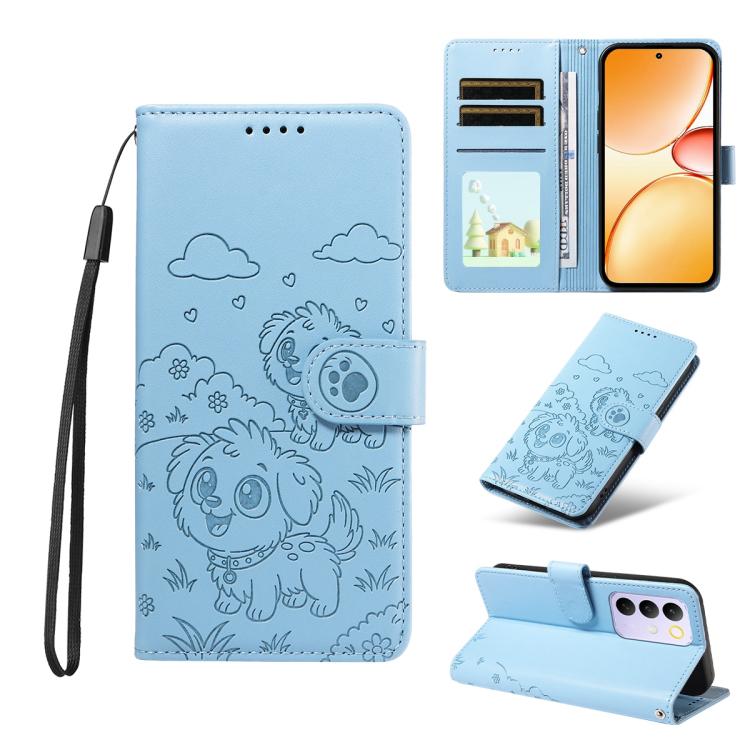 Embossed Heart Dog RFID Blocking Wallet Leather Phone Case, For Realme 16 Pro+ 5G Global, For Realme 16 Pro 5G Global, For Realme 15X 5G India / C85 5G, For Realme C85 Pro 4G, For Realme Narzo 80 Lite 4G / Note 70T, For Realme 15 5G / 15 Pro 5G Global ...