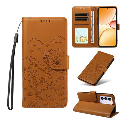 Embossed Heart Dog RFID Blocking Wallet Leather Phone Case, For Realme 16 Pro+ 5G Global, For Realme 16 Pro 5G Global, For Realme 15X 5G India / C85 5G, For Realme C85 Pro 4G, For Realme Narzo 80 Lite 4G / Note 70T, For Realme 15 5G / 15 Pro 5G Global ...