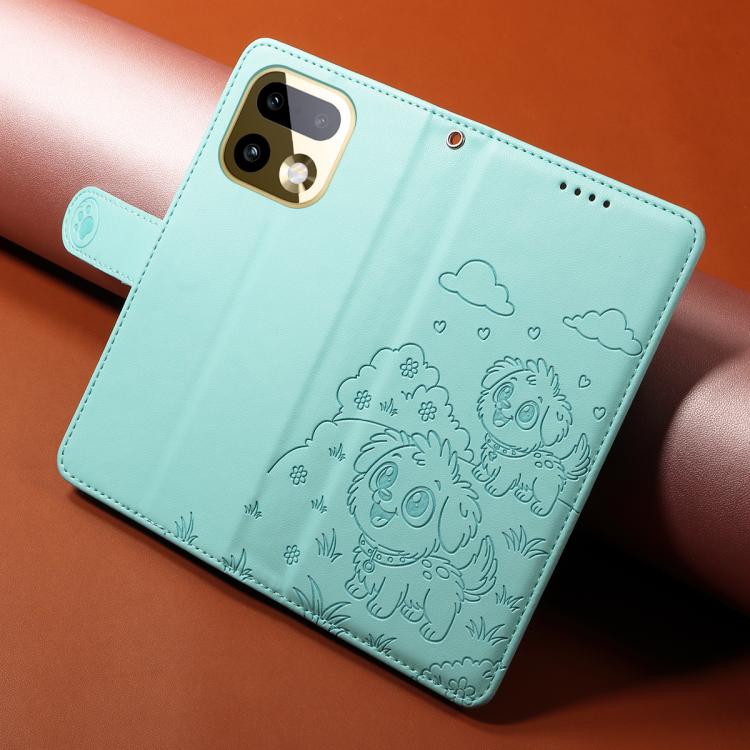 Embossed Heart Dog RFID Blocking Wallet Leather Phone Case, For Realme 16 Pro+ 5G Global, For Realme 16 Pro 5G Global, For Realme 15X 5G India / C85 5G, For Realme C85 Pro 4G, For Realme Narzo 80 Lite 4G / Note 70T, For Realme 15 5G / 15 Pro 5G Global ...